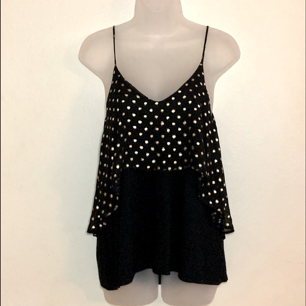 Black & Gold Spaghetti Strap Flounce Top Camisole by Sparkle & Fade - Sz. M